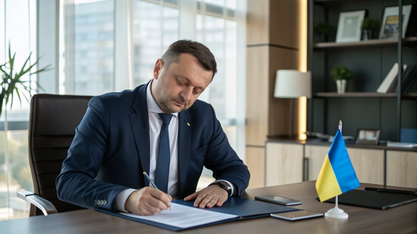 Директор підприємства підписує документи на бронювання працівників
